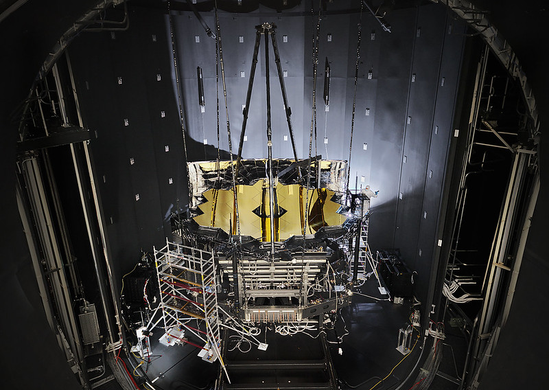 JWST sits inside Chamber A at NASA’s Johnson Space Center after having completed its final cryogenic testing - Photo credit: NASA